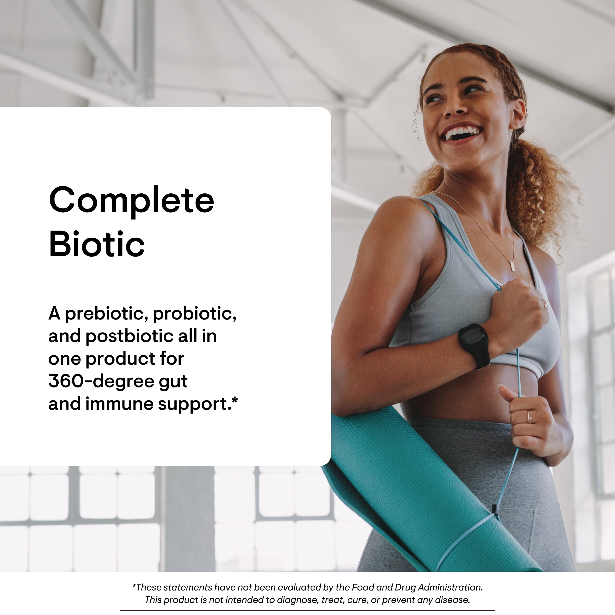 Diagram showing 3-in-1 probiotic, prebiotic, and postbiotic formula