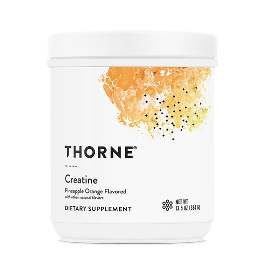 Thorne Creatine Micronized Monohydrate powder container with Pineapple Orange label