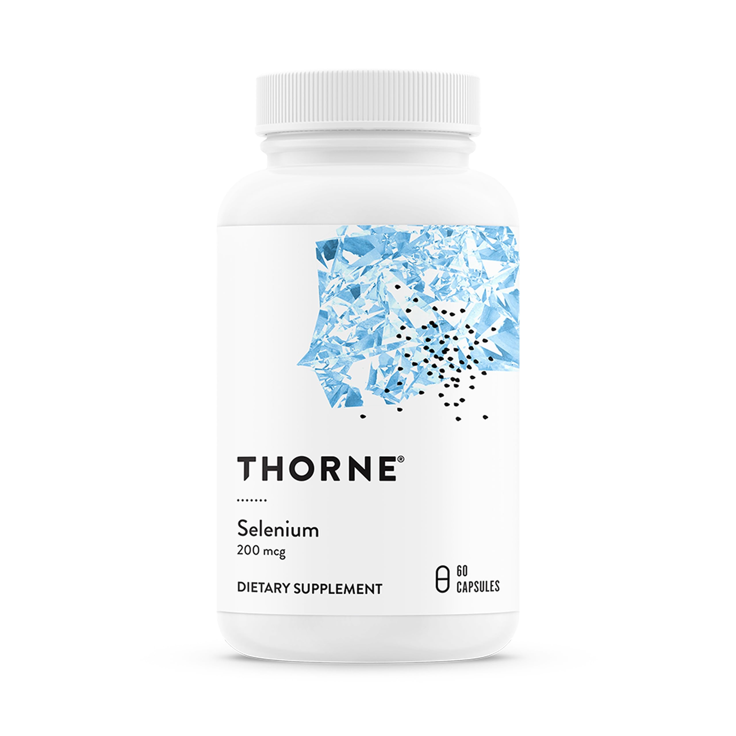 Thorne Selenium 200 mcg bottle with 60 capsules on white background