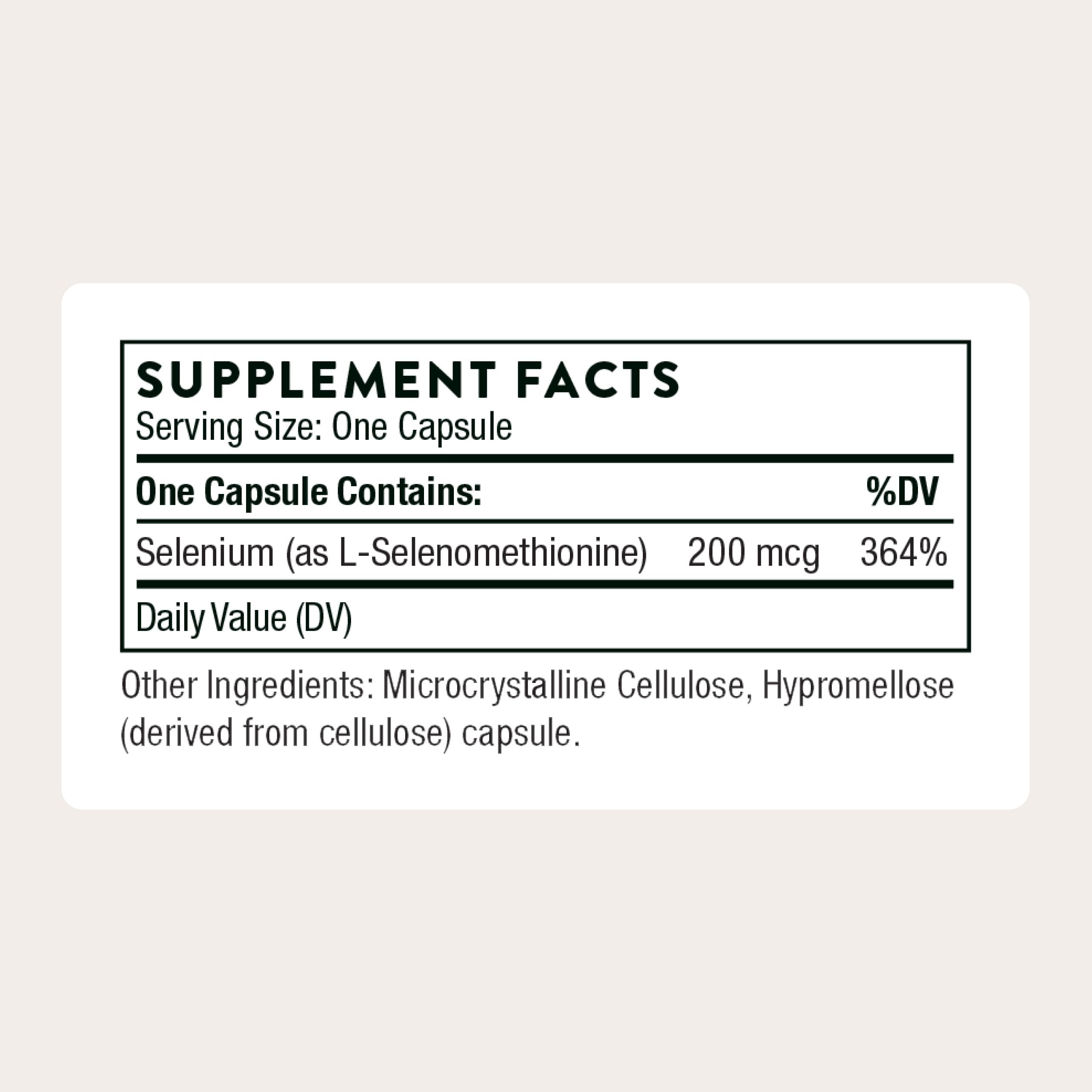 Close-up of Thorne Selenium 200 mcg capsules