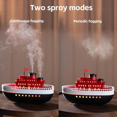 Thoughtalk cartoon ship diffuser dual-hole outlets and 300ml tank support extended aromatherapy sessions.