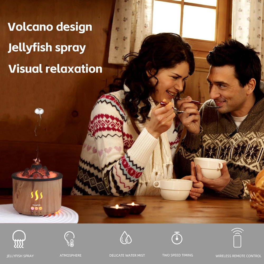 Thoughtalk Volcano Diffuser ultrasonic mist quietly diffuses in small spaces.
