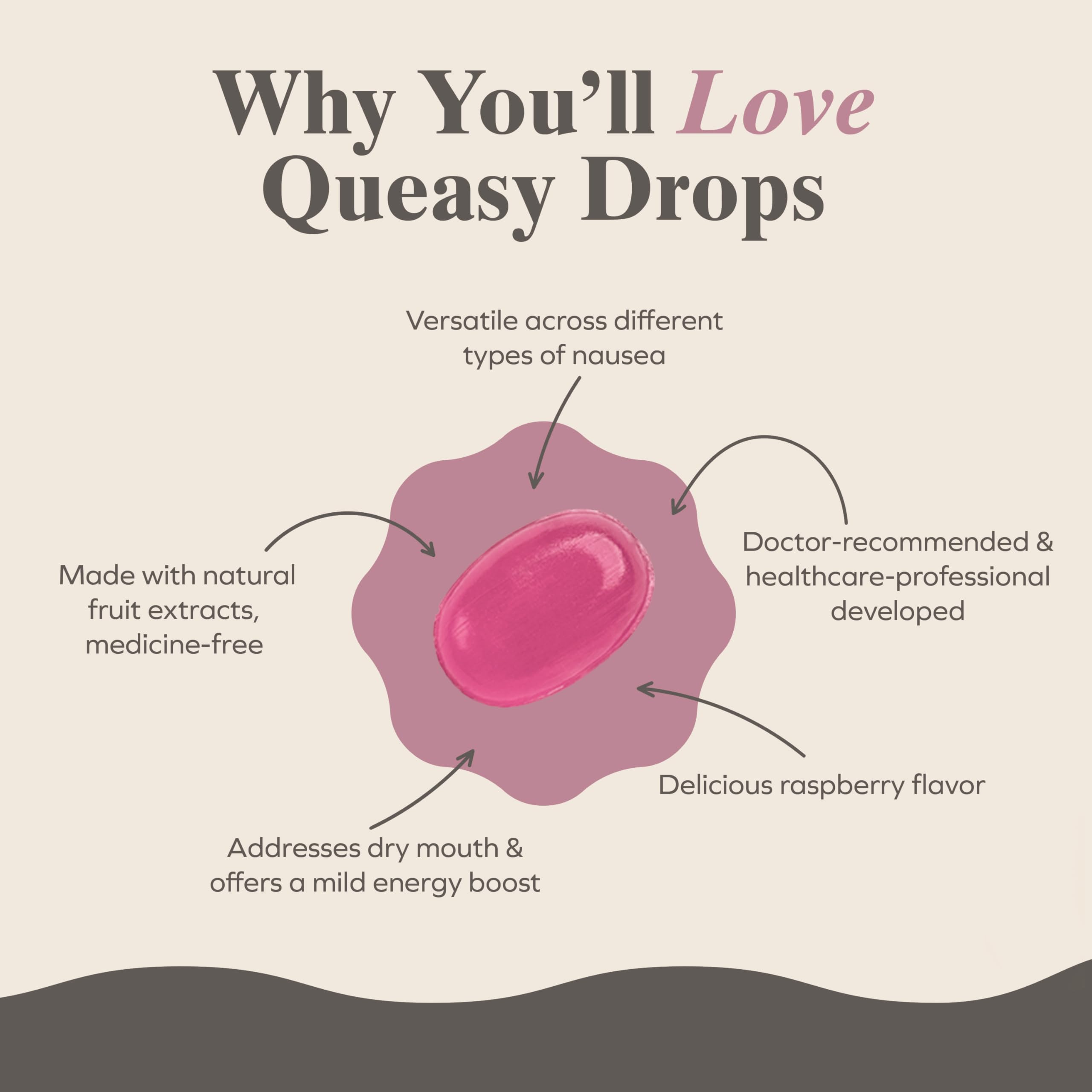 Three Lollies Queasy Drops lozenges slowly dissolve in mouth for lasting flavor