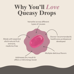 Three Lollies Queasy Drops flavors-ginger image highlights ginger flavor to settle the stomach during travel.