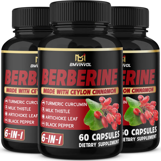 Front view of the three-pack Berberine supplement bottle