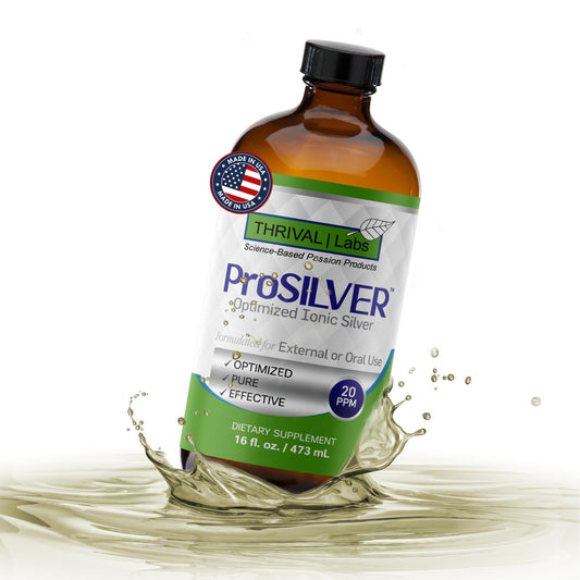 Thrival Labs Ionic Colloidal Silver Liquid 20 PPM in 16oz amber glass bottle