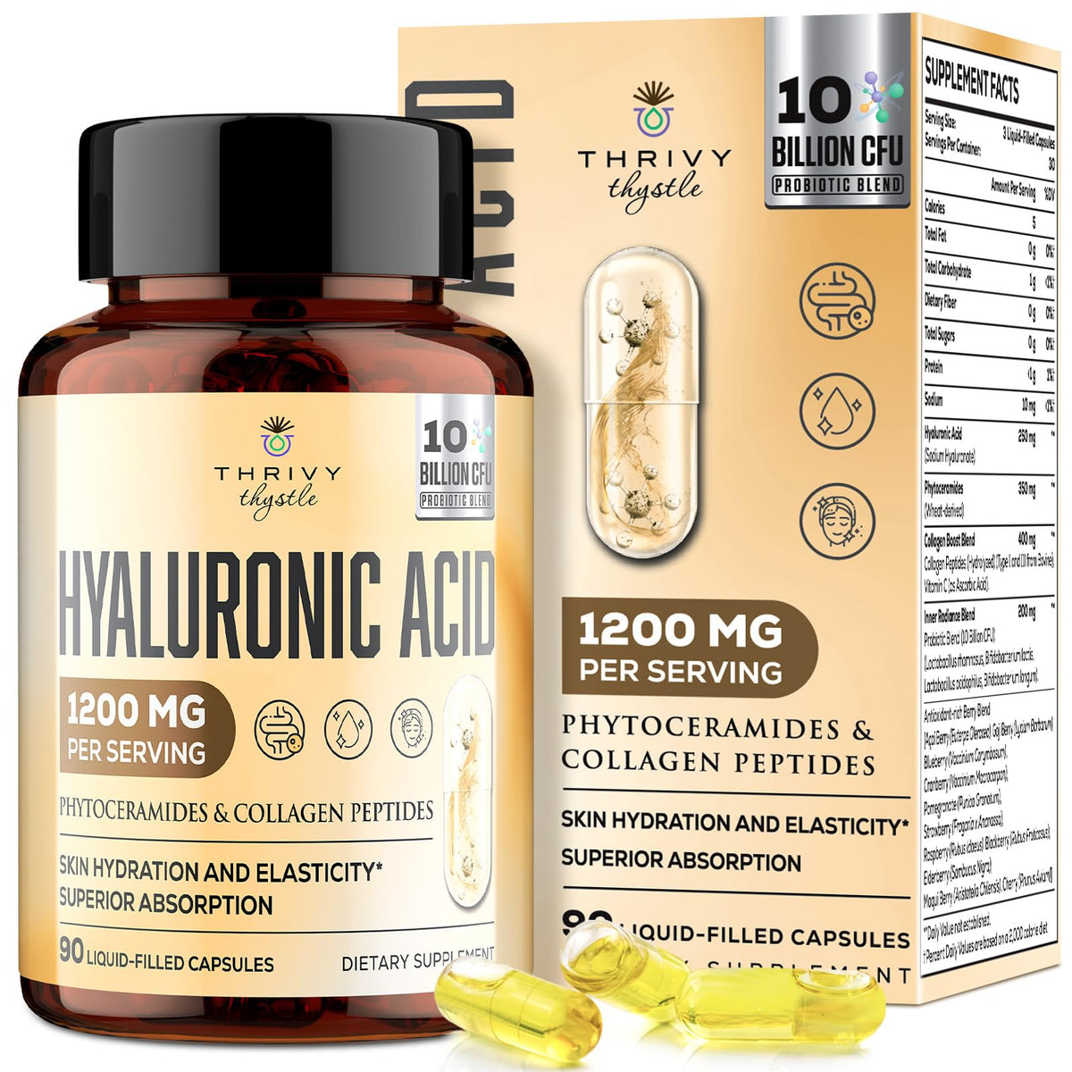 ThrivyThystle bottle of 19-in-1 Hyaluronic Acid Capsules