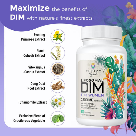 ThrivyThystle Liposomal DIM supplement bottle back label