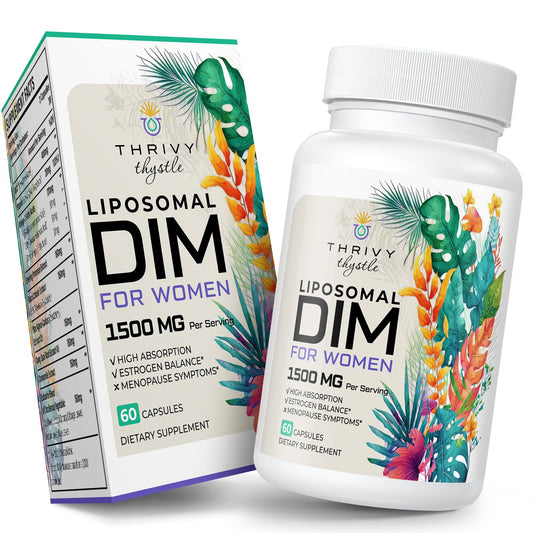 ThrivyThystle liposomal DIM supplement bottle with label
