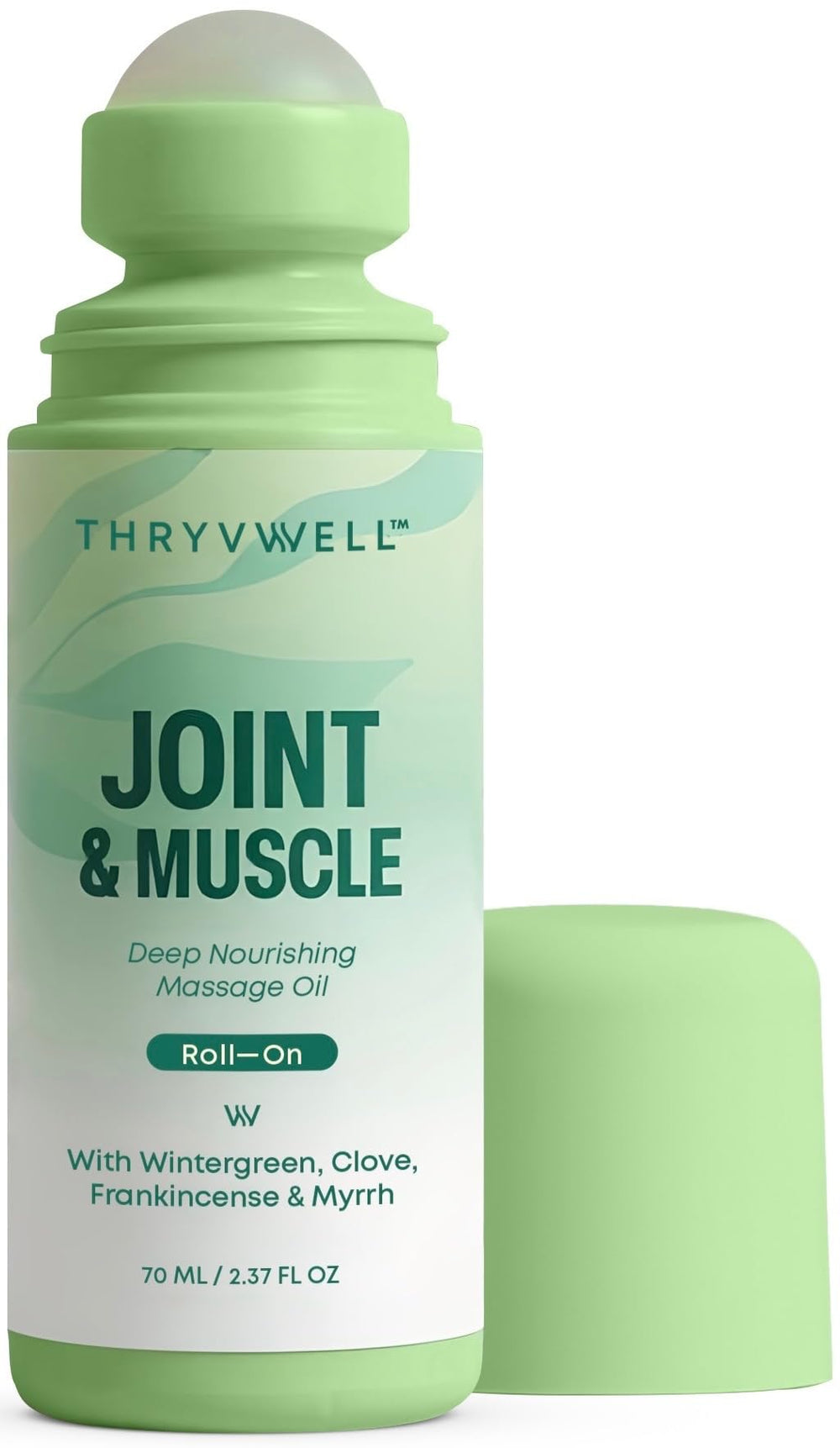 Front view of ThryvWell Joint & Muscle Deep Nourishing Oil Roll-On bottle