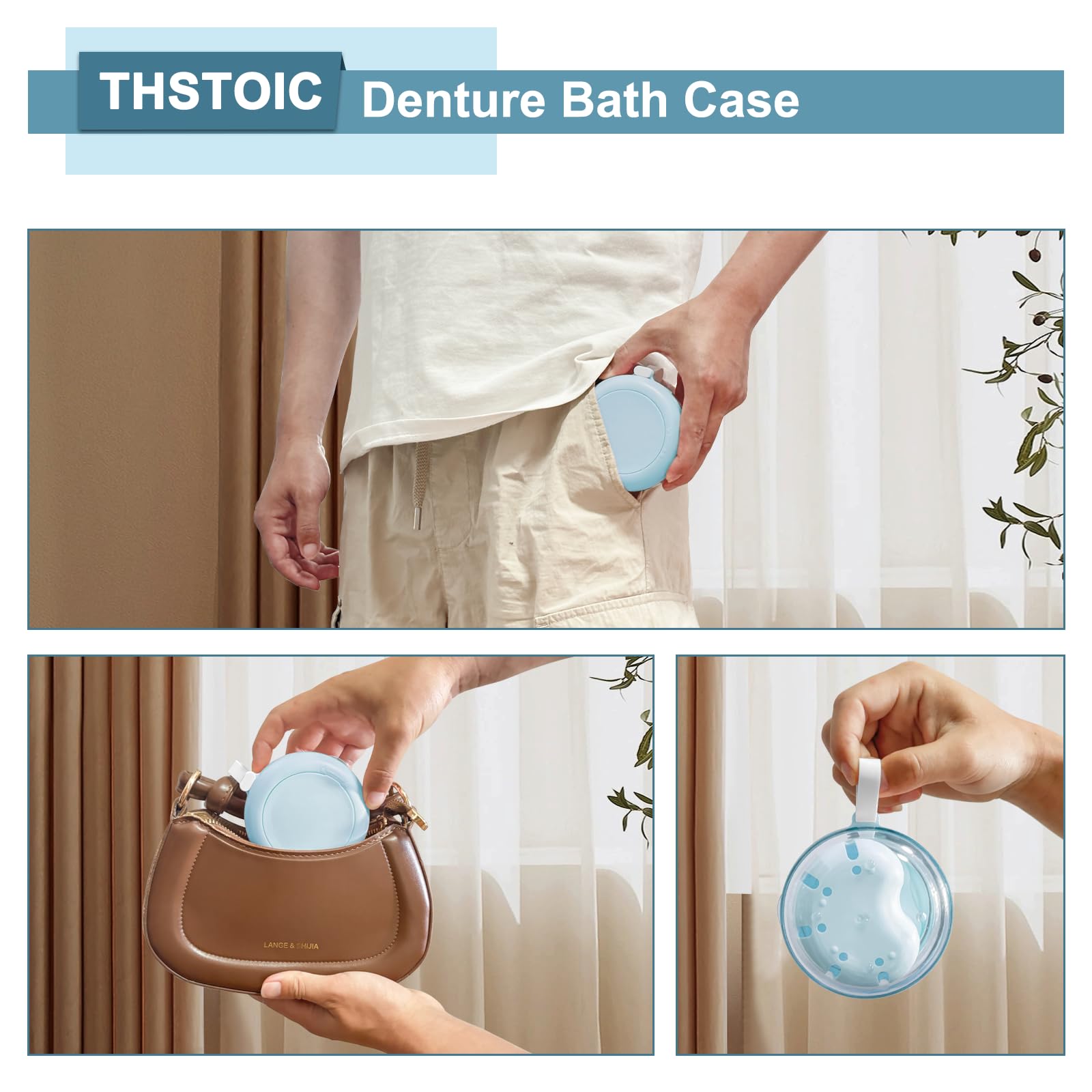 THSTOIC denture case blue packaging and contents