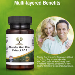 Thunder God Vine capsules presented with 200 mg high-strength dosage for daily use.