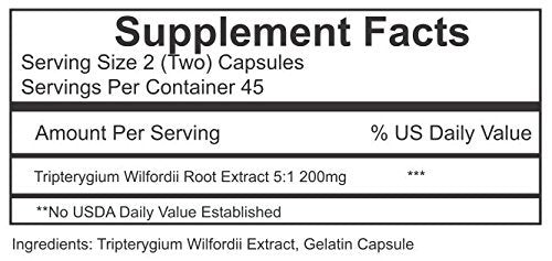Close-up view of Thunder God Vine root extract capsules (Tripterygium wilfordii 5:1)