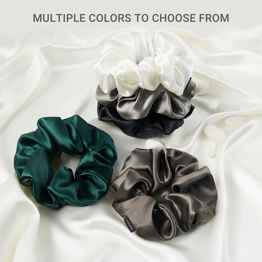 THXSILK silk scrunchie close-up showing smooth fabric texture and shine.