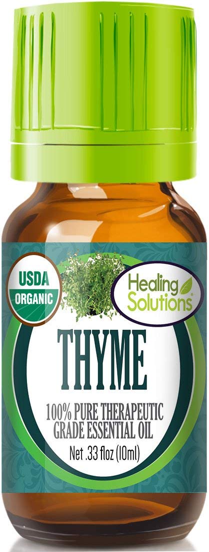 Healing Solutions Organic Thyme Essential Oil 0.33 oz in amber bottle