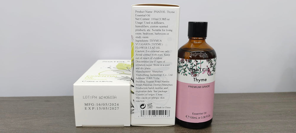 Amber glass bottle packaging for thyme essential oil
