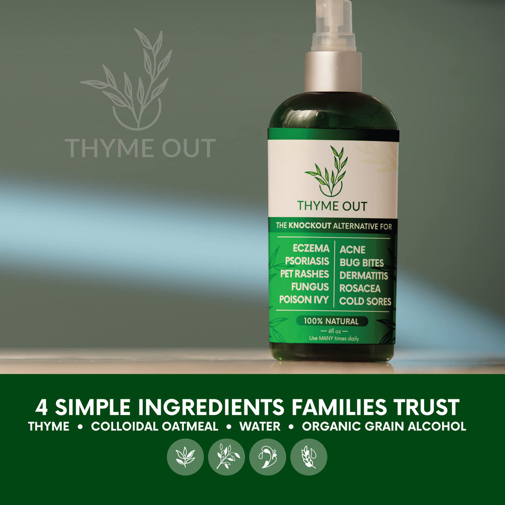 Thyme Out application on skin demonstrates easy, mess-free topical use.