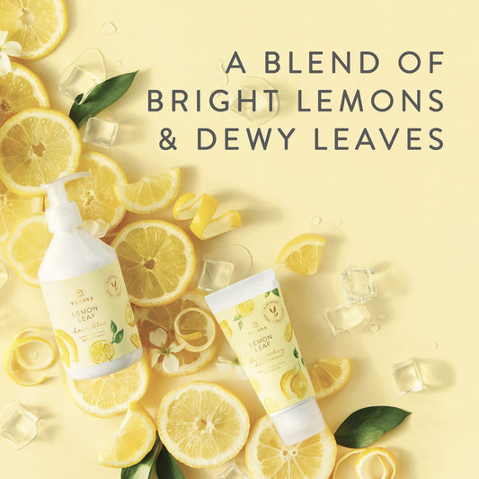 Lemon Leaf fragrance mist bottle with leaves background