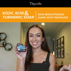 Application gesture shows Thyrelle soap ready for daily cleansing routine.
