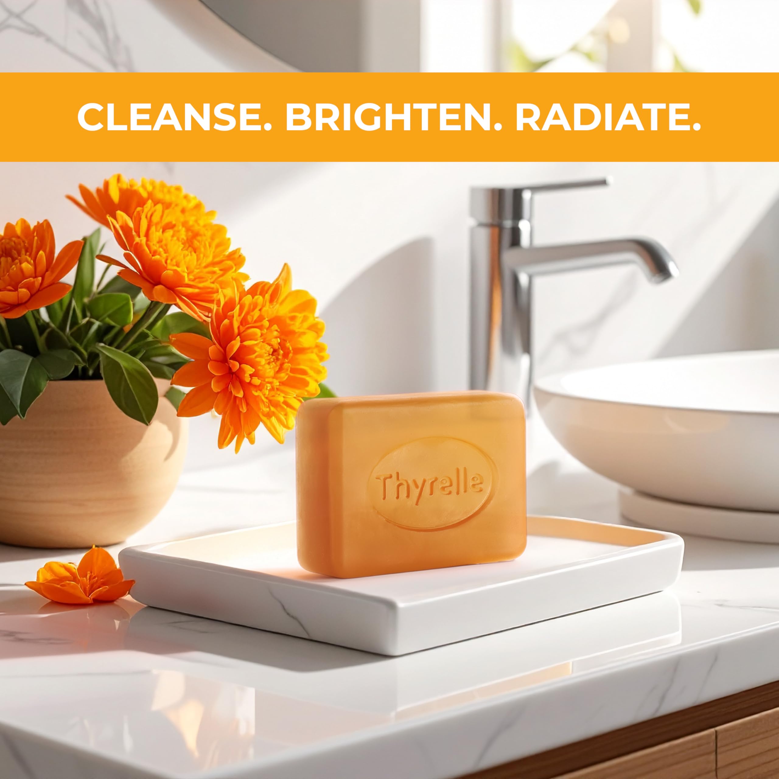 Thyrelle Kojic Acid and Turmeric Soap on the sink ready for daily use.