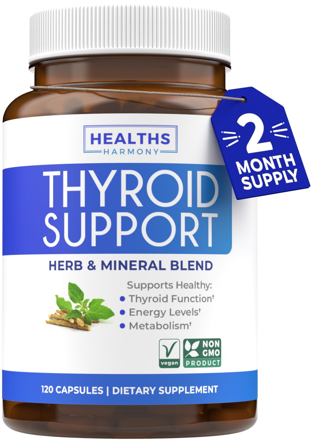 Front view of Thyroid Support with Iodine bottle