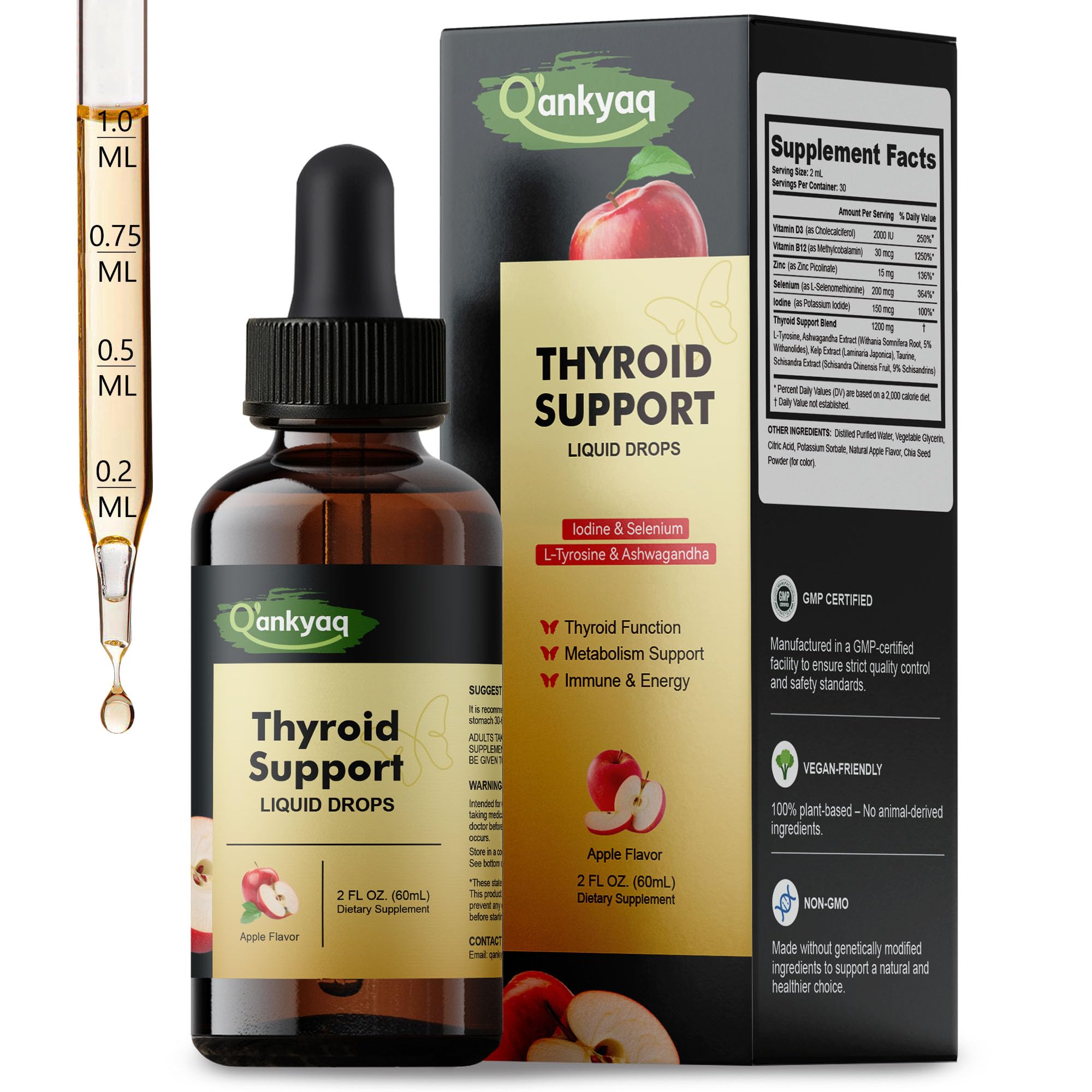 60ml bottle of Thyroid Support Liquid Drops with dropper