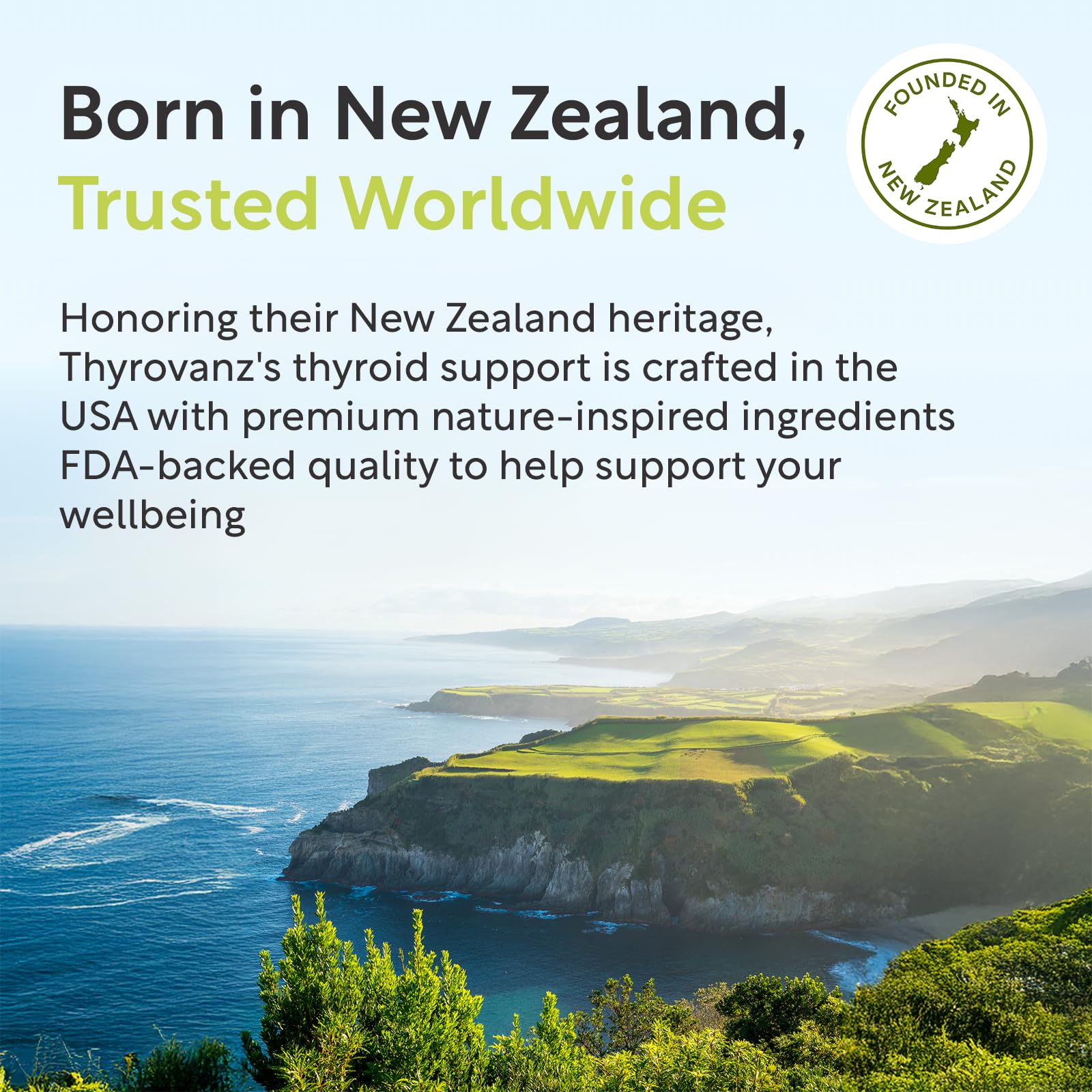 Label showing cGMP and Made in USA certification for THYROVANZ thyroid support complex