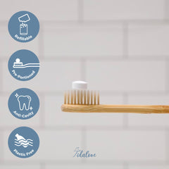 Logo and vegan cruelty-free badge on Tidalove toothpaste tablets
