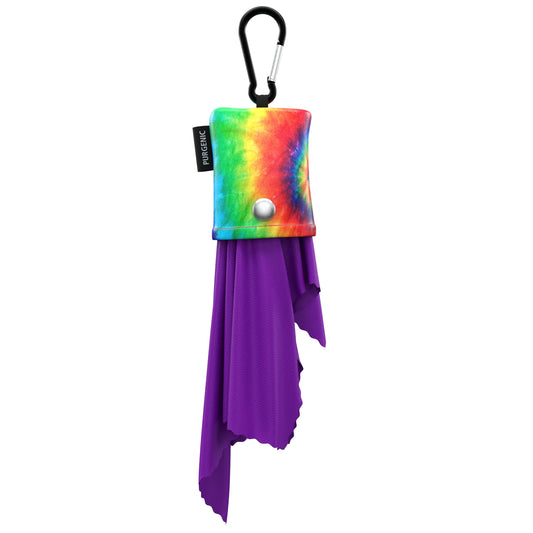 Tie-dye microfiber cleaning cloth in compact carry pouch