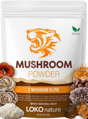 Front view of Tiger 7 Mushroom Powder Extract bottle