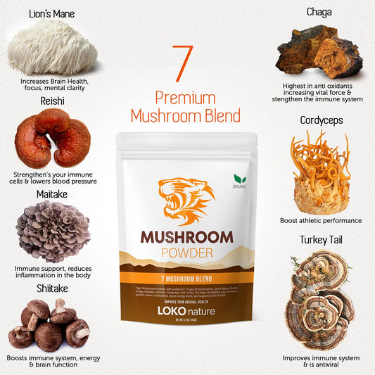 Product label for Tiger 7 Mushroom Powder Extract