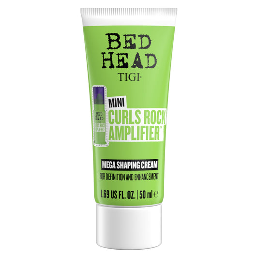 TIGI Bed Head Curls Rock Amplifier Travel Mini bottle closeup for on-the-go curl shaping.