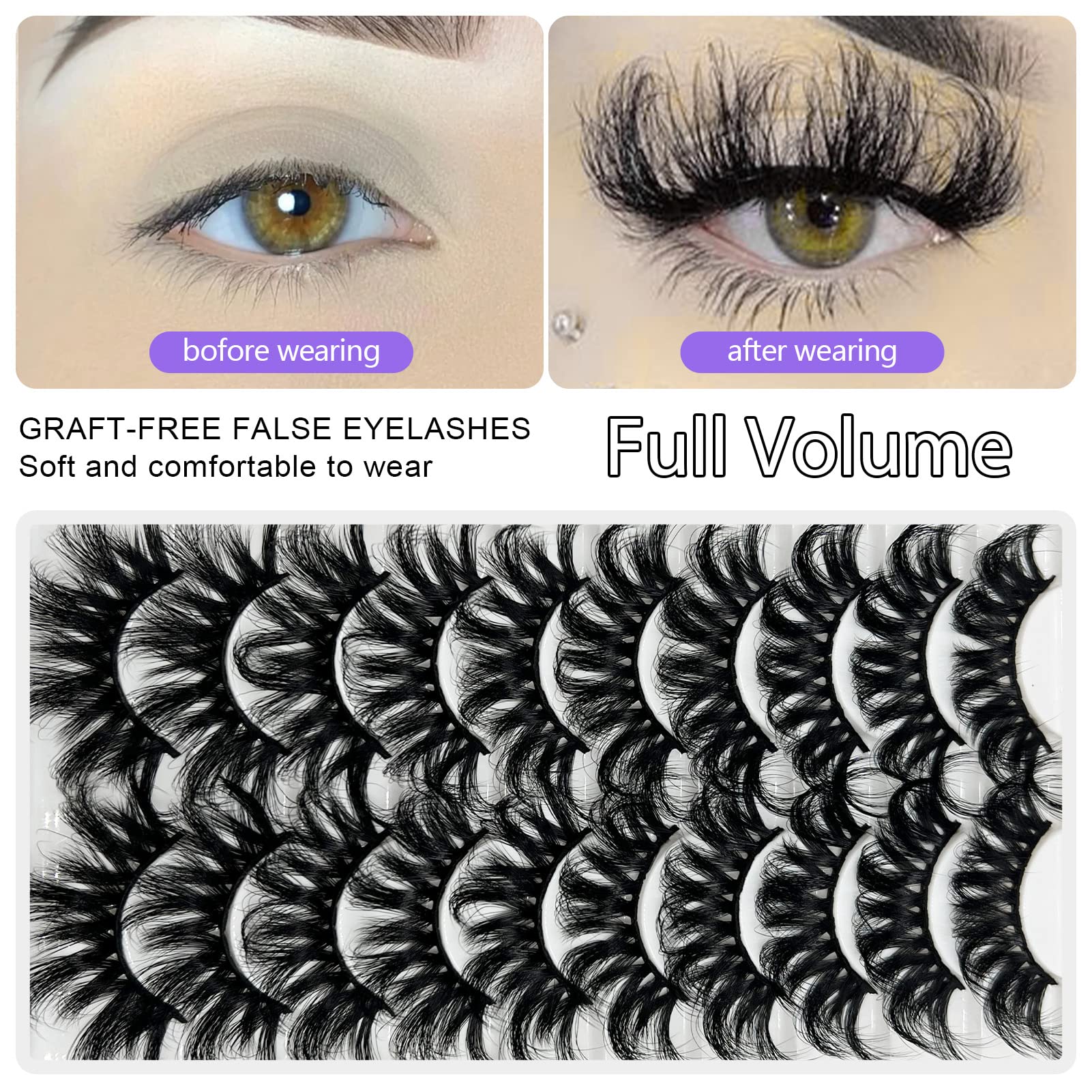 Tikiley 3D fluffy lashes eye portrait highlights long wispy effect.