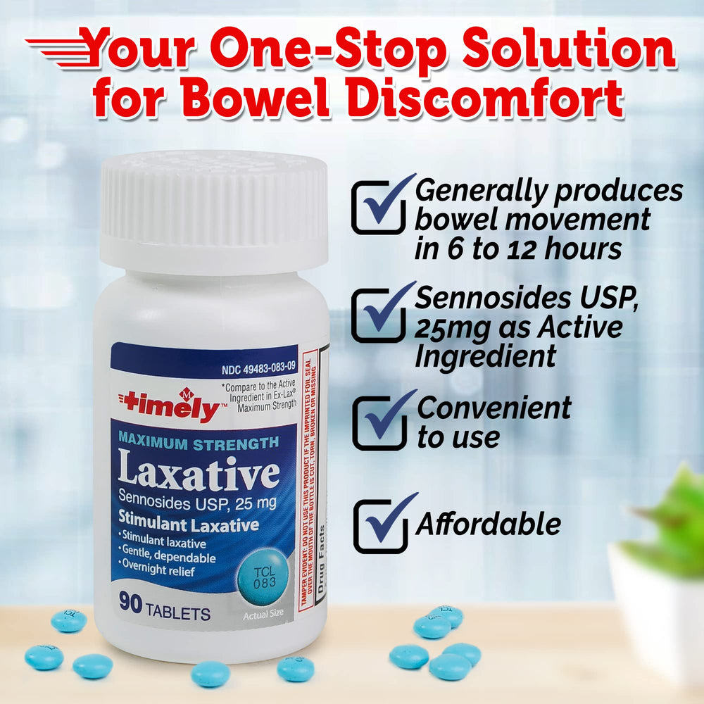 TIME-CAP LABS Timely Max Laxatives tablets close-up for maximum-strength relief