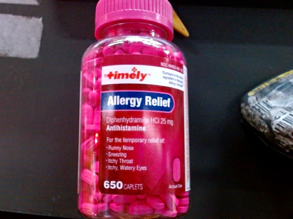Timely Allergy Relief caplets bottle without box emphasizes discreet, everyday relief.