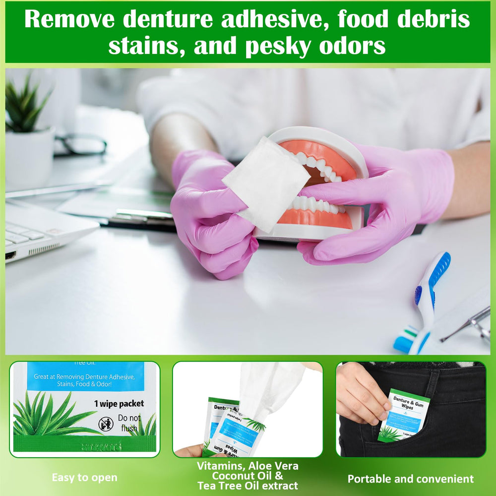Wipe being used to clean dentures and aligners