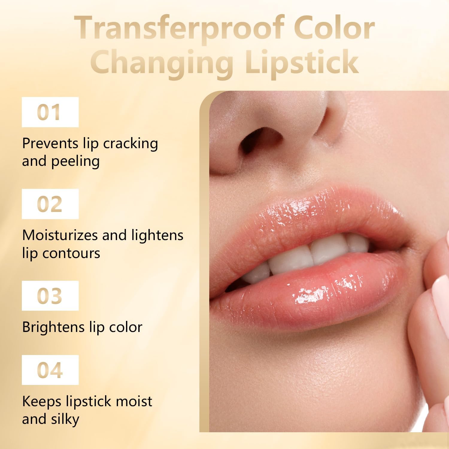 TIMLIFE clear base lipstick develops into pink shade on lips for all skin tones.