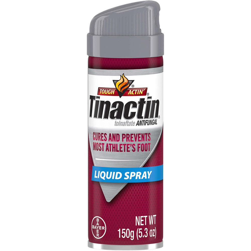 Tinactin antifungal liquid spray bottle for quick, targeted skin application.