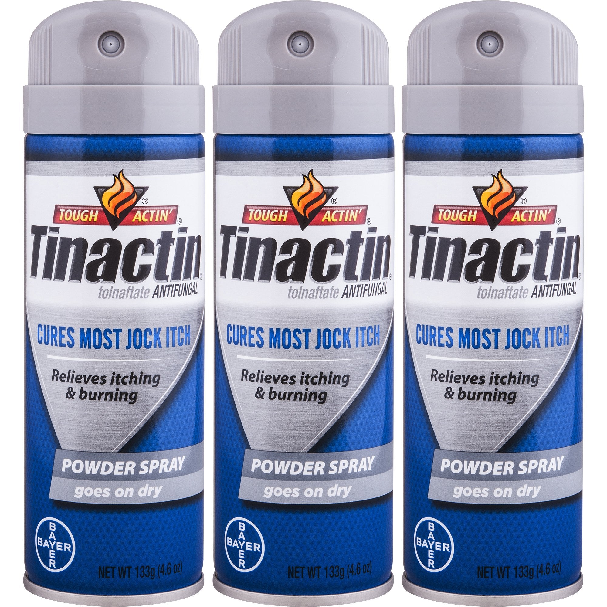 Tinactin jock itch spray powder bottle for easy application and cooling relief.