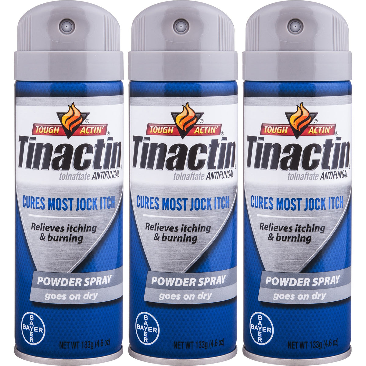 Tinactin jock itch spray powder bottle for easy application and cooling relief.
