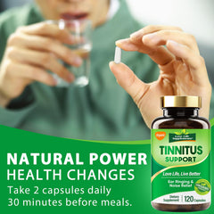 Close-up of easy-to-swallow tinnitus relief capsules