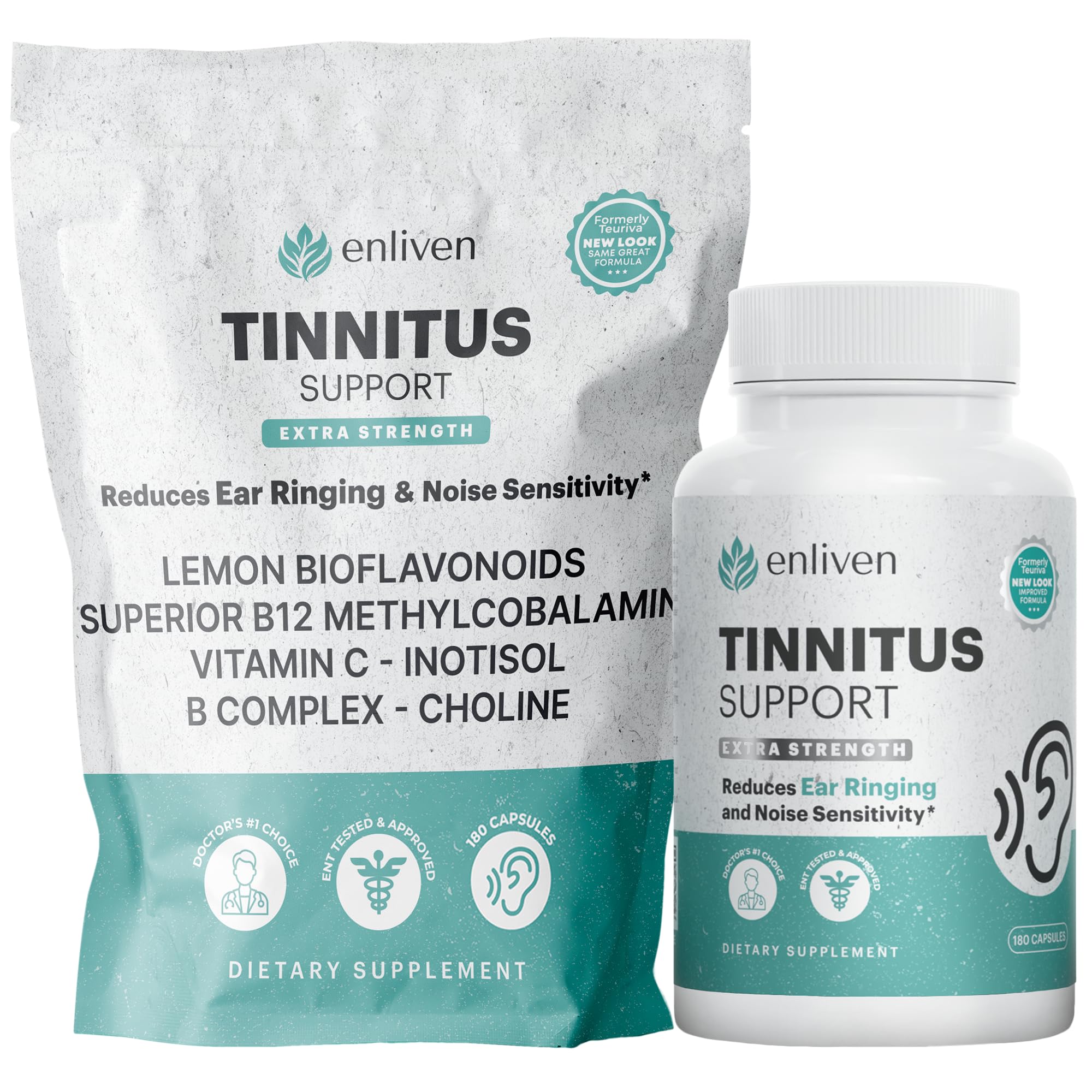 Bottle of Tinnitus Relief Pills with product label