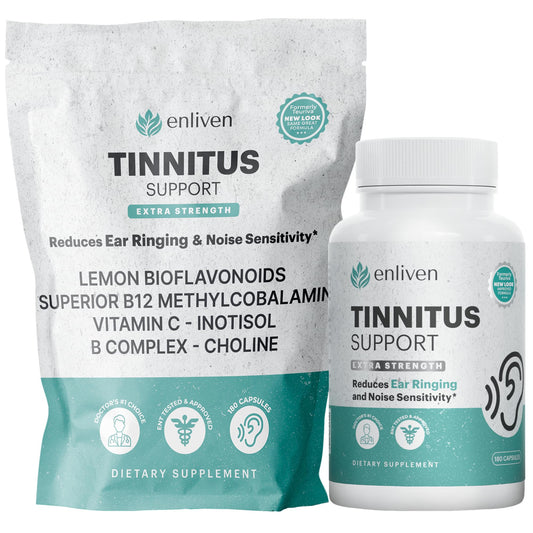 Bottle of Tinnitus Relief Pills with product label