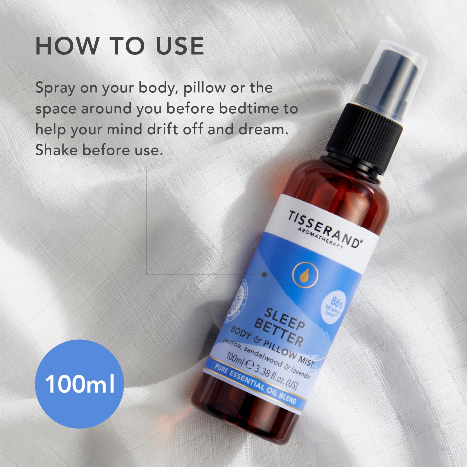 Tisserand Sleep Pillow Mist label with award emblem communicates trusted quality.