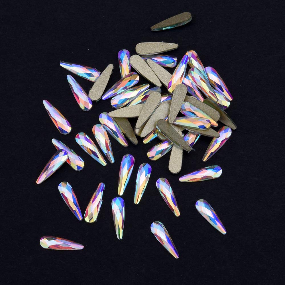 Tisslan glass AB raindrop close-up; iridescent sparkle on nails
