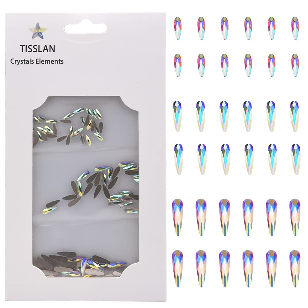 Tisslan raindrop rhinestones 3x10mm; vibrant AB shine on nails