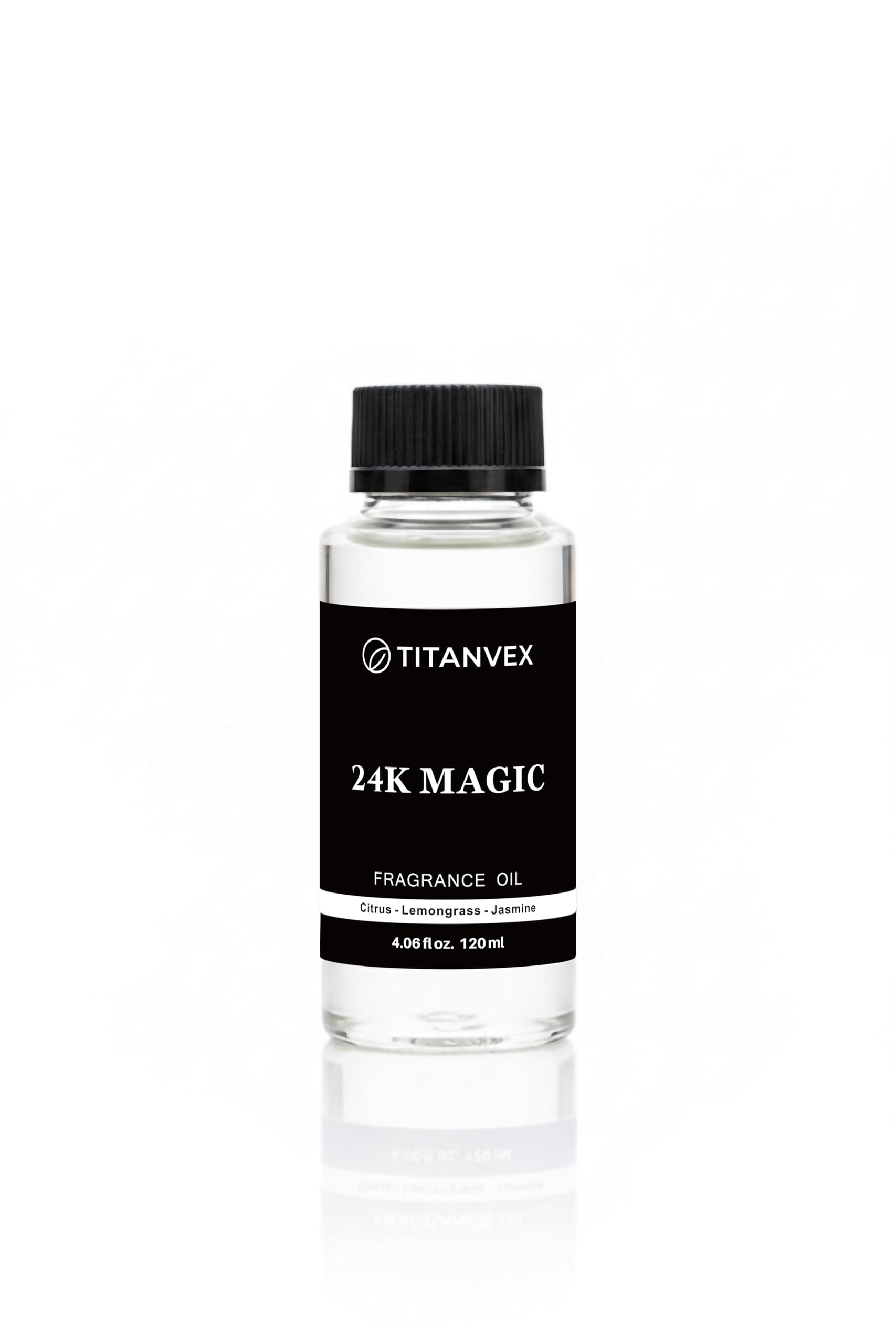 TitanVex 24K Magic Diffuser Oil bottle shows long-lasting fragrance for refined rooms.