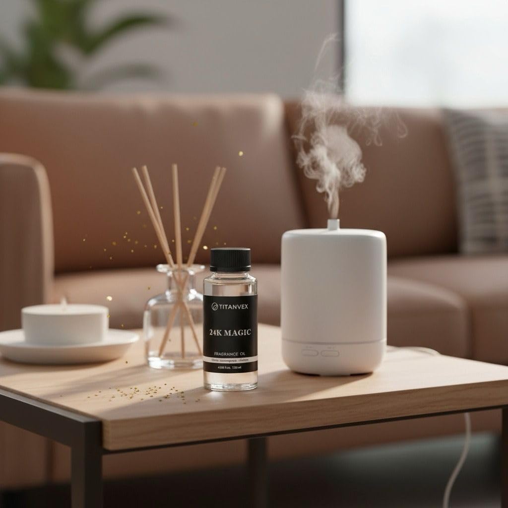 TitanVex 24K Magic Diffuser Oil jasmine note closeup conveys floral sophistication.