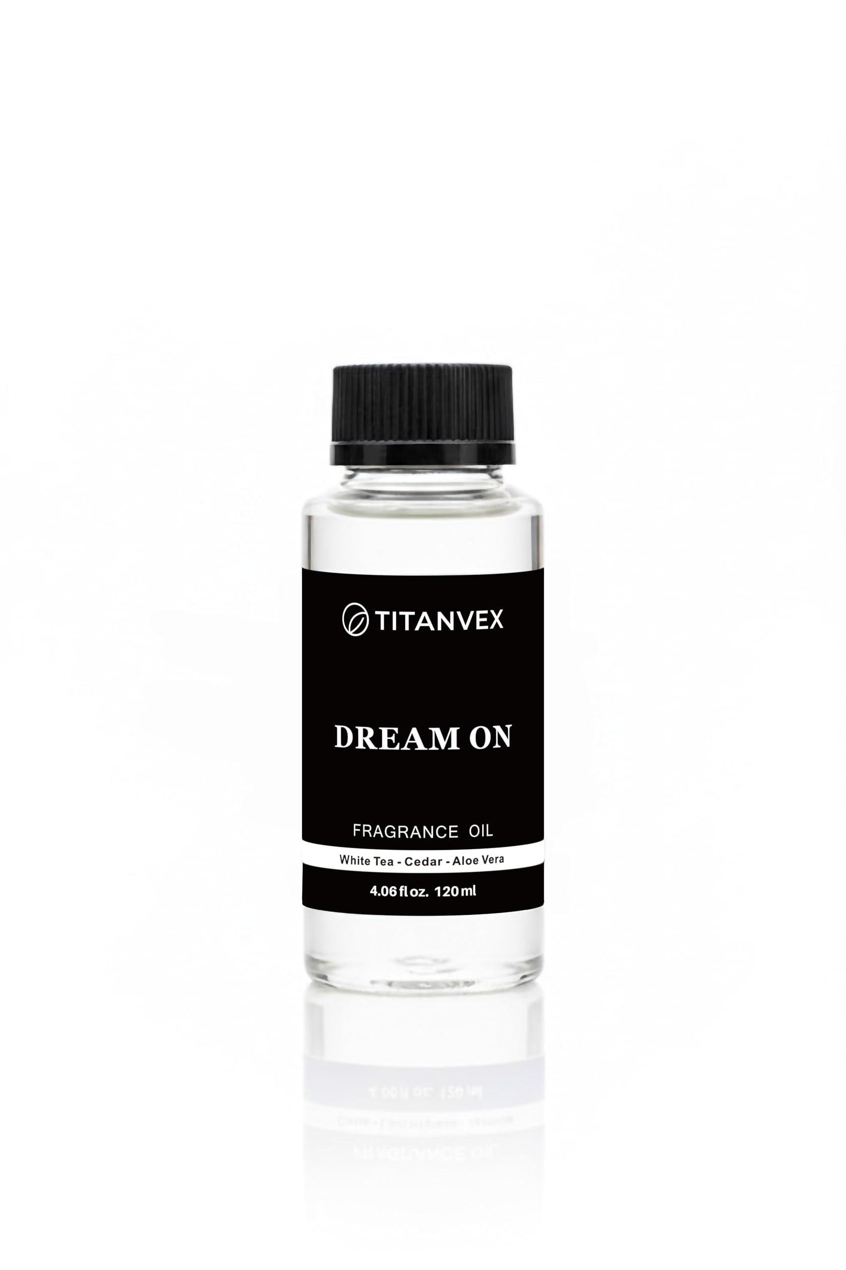 TitanVex Dream On white tea vanilla bottle shows long-lasting aroma for any room.
