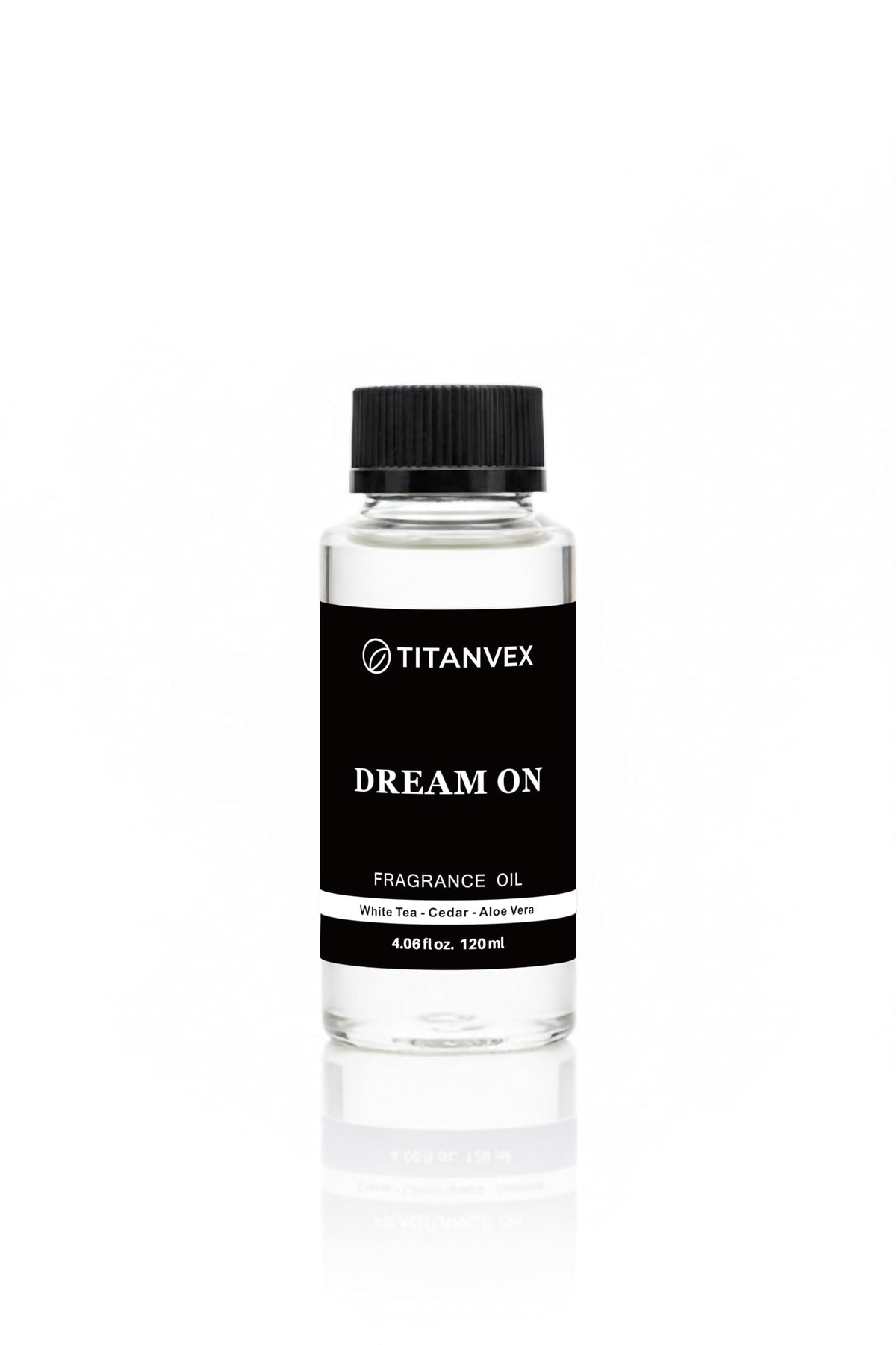 TitanVex Dream On white tea vanilla bottle shows long-lasting aroma for any room.